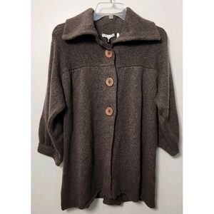 Vince Womens Brown Wool Blend Chunky Button Cardigan Balloon 3/4 Sleeves‎ Large